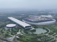 An aerial photo shows the Taiwan Semiconductor Manufacturing Company (TSMC) in Nanjing, Jiangsu province, China, on October 18, 2024. (