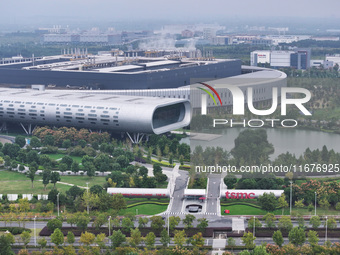 An aerial photo shows the Taiwan Semiconductor Manufacturing Company (TSMC) in Nanjing, Jiangsu province, China, on October 18, 2024. (