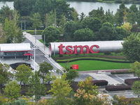 An aerial photo shows the Taiwan Semiconductor Manufacturing Company (TSMC) in Nanjing, Jiangsu province, China, on October 18, 2024. (