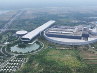 An aerial photo shows the Taiwan Semiconductor Manufacturing Company (TSMC) in Nanjing, Jiangsu province, China, on October 18, 2024. (