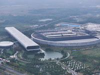 An aerial photo shows the Taiwan Semiconductor Manufacturing Company (TSMC) in Nanjing, Jiangsu province, China, on October 18, 2024. (