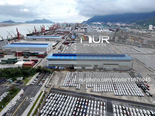 A large number of vehicles are collected for shipment at the port of Lianyungang in Jiangsu province, China, on October 18, 2024. 