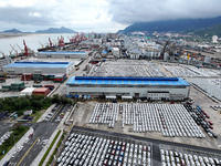 A large number of vehicles are collected for shipment at the port of Lianyungang in Jiangsu province, China, on October 18, 2024. (