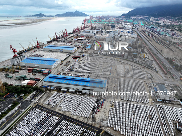 A large number of vehicles are collected for shipment at the port of Lianyungang in Jiangsu province, China, on October 18, 2024. 