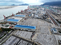 A large number of vehicles are collected for shipment at the port of Lianyungang in Jiangsu province, China, on October 18, 2024. (