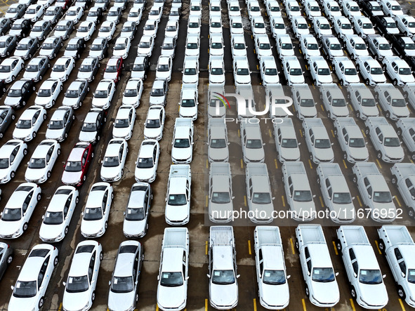 A large number of vehicles are collected for shipment at the port of Lianyungang in Jiangsu province, China, on October 18, 2024. 