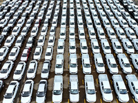 A large number of vehicles are collected for shipment at the port of Lianyungang in Jiangsu province, China, on October 18, 2024. (