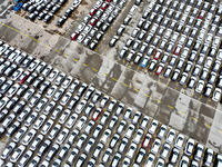 A large number of vehicles are collected for shipment at the port of Lianyungang in Jiangsu province, China, on October 18, 2024. (