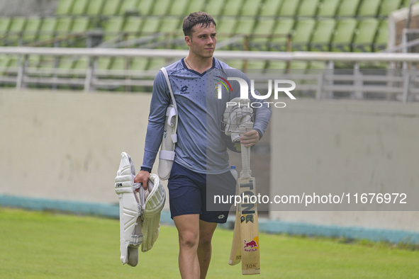 South African cricketer Dewald Brevis attends a practice session at the Sher-e-Bangla National Cricket Stadium in Dhaka, Bangladesh, on Octo...