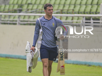 South African cricketer Dewald Brevis attends a practice session at the Sher-e-Bangla National Cricket Stadium in Dhaka, Bangladesh, on Octo...