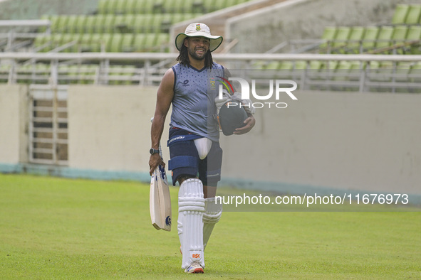 South African cricketer Tony de Zorzi attends a practice session at the Sher-e-Bangla National Cricket Stadium in Dhaka, Bangladesh, on Octo...