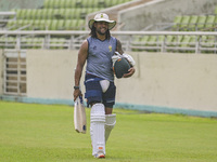 South African cricketer Tony de Zorzi attends a practice session at the Sher-e-Bangla National Cricket Stadium in Dhaka, Bangladesh, on Octo...