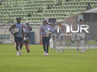 South Africa players attend a practice session at the Sher-e-Bangla National Cricket Stadium in Dhaka, Bangladesh, on October 18, 2024, ahea...