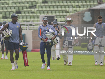 South Africa players attend a practice session at the Sher-e-Bangla National Cricket Stadium in Dhaka, Bangladesh, on October 18, 2024, ahea...