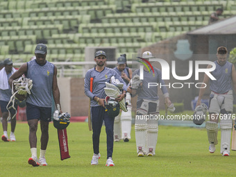 South Africa players attend a practice session at the Sher-e-Bangla National Cricket Stadium in Dhaka, Bangladesh, on October 18, 2024, ahea...