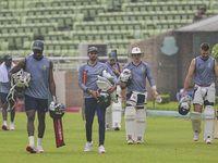 South Africa players attend a practice session at the Sher-e-Bangla National Cricket Stadium in Dhaka, Bangladesh, on October 18, 2024, ahea...