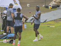 South African cricketer Kagiso Rabada attends a practice session at the Sher-e-Bangla National Cricket Stadium in Dhaka, Bangladesh, on Octo...