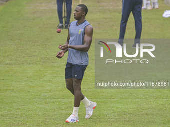 South African cricketer Kagiso Rabada attends a practice session at the Sher-e-Bangla National Cricket Stadium in Dhaka, Bangladesh, on Octo...