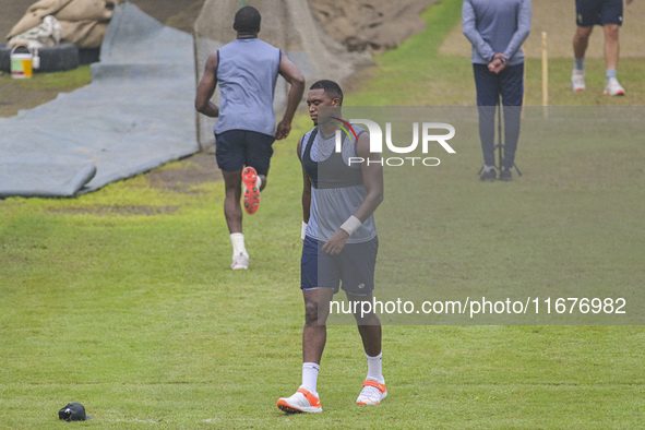 South African cricketer Lungi Ngidi attends a practice session at the Sher-e-Bangla National Cricket Stadium in Dhaka, Bangladesh, on Octobe...