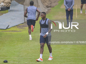 South African cricketer Lungi Ngidi attends a practice session at the Sher-e-Bangla National Cricket Stadium in Dhaka, Bangladesh, on Octobe...