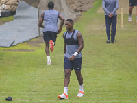 South African cricketer Lungi Ngidi attends a practice session at the Sher-e-Bangla National Cricket Stadium in Dhaka, Bangladesh, on Octobe...