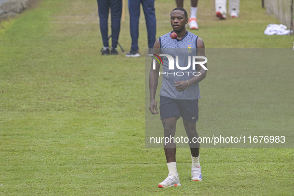 South African cricketer Kagiso Rabada attends a practice session at the Sher-e-Bangla National Cricket Stadium in Dhaka, Bangladesh, on Octo...