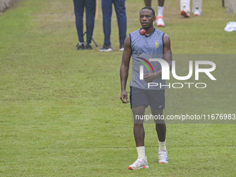 South African cricketer Kagiso Rabada attends a practice session at the Sher-e-Bangla National Cricket Stadium in Dhaka, Bangladesh, on Octo...