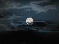 The Full Moon of the Hunter is in the cloudy sky near Andria, Apulia, on October 17, 2024. (