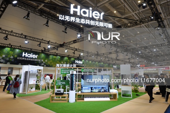 The exhibition hall of Haier's Green Carbon Program is at the 2024 China International Consumer Electronics Expo in Qingdao, China, on Octob...