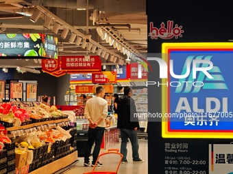 Customers shop at an ALDI supermarket in Shanghai, China, on October 18, 2024. (