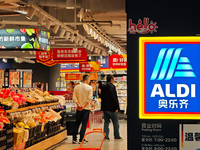 Customers shop at an ALDI supermarket in Shanghai, China, on October 18, 2024. (