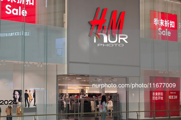 A H&M clothing flagship store is seen in Shanghai, China, on October 18, 2024. 