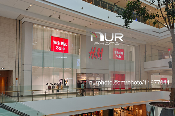 A H&M clothing flagship store is seen in Shanghai, China, on October 18, 2024. 