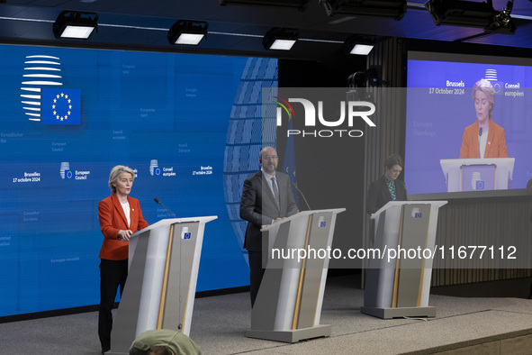 President of the European Commission Ursula von der Leyen at a joint press conference with President of the European Council Charles Michel...