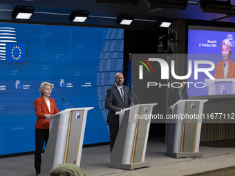 President of the European Commission Ursula von der Leyen at a joint press conference with President of the European Council Charles Michel...