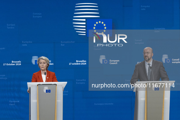 President of the European Commission Ursula von der Leyen at a joint press conference with President of the European Council Charles Michel...