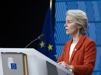 President of the European Commission Ursula von der Leyen at a joint press conference with President of the European Council Charles Michel...