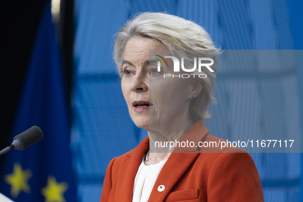 President of the European Commission Ursula von der Leyen at a joint press conference with President of the European Council Charles Michel...