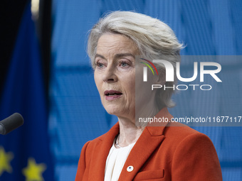 President of the European Commission Ursula von der Leyen at a joint press conference with President of the European Council Charles Michel...