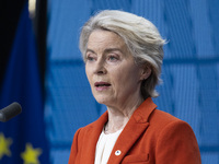 President of the European Commission Ursula von der Leyen at a joint press conference with President of the European Council Charles Michel...