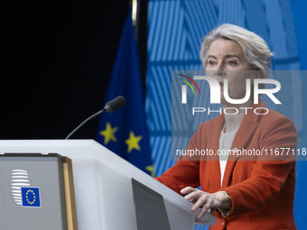 President of the European Commission Ursula von der Leyen at a joint press conference with President of the European Council Charles Michel...