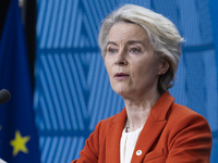 President of the European Commission Ursula von der Leyen at a joint press conference with President of the European Council Charles Michel...