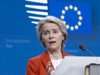 President of the European Commission Ursula von der Leyen at a joint press conference with President of the European Council Charles Michel...