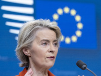 President of the European Commission Ursula von der Leyen at a joint press conference with President of the European Council Charles Michel...