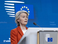 President of the European Commission Ursula von der Leyen at a joint press conference with President of the European Council Charles Michel...