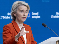 President of the European Commission Ursula von der Leyen at a joint press conference with President of the European Council Charles Michel...