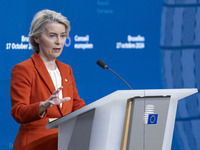 President of the European Commission Ursula von der Leyen at a joint press conference with President of the European Council Charles Michel...