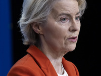 President of the European Commission Ursula von der Leyen at a joint press conference with President of the European Council Charles Michel...