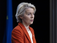 President of the European Commission Ursula von der Leyen at a joint press conference with President of the European Council Charles Michel...