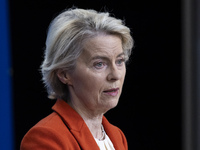 President of the European Commission Ursula von der Leyen at a joint press conference with President of the European Council Charles Michel...